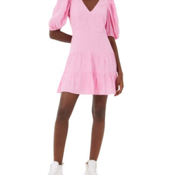 French Connection Pink Mini Dress with Puff Sleeves | Size 8 - Picture 2 of 11